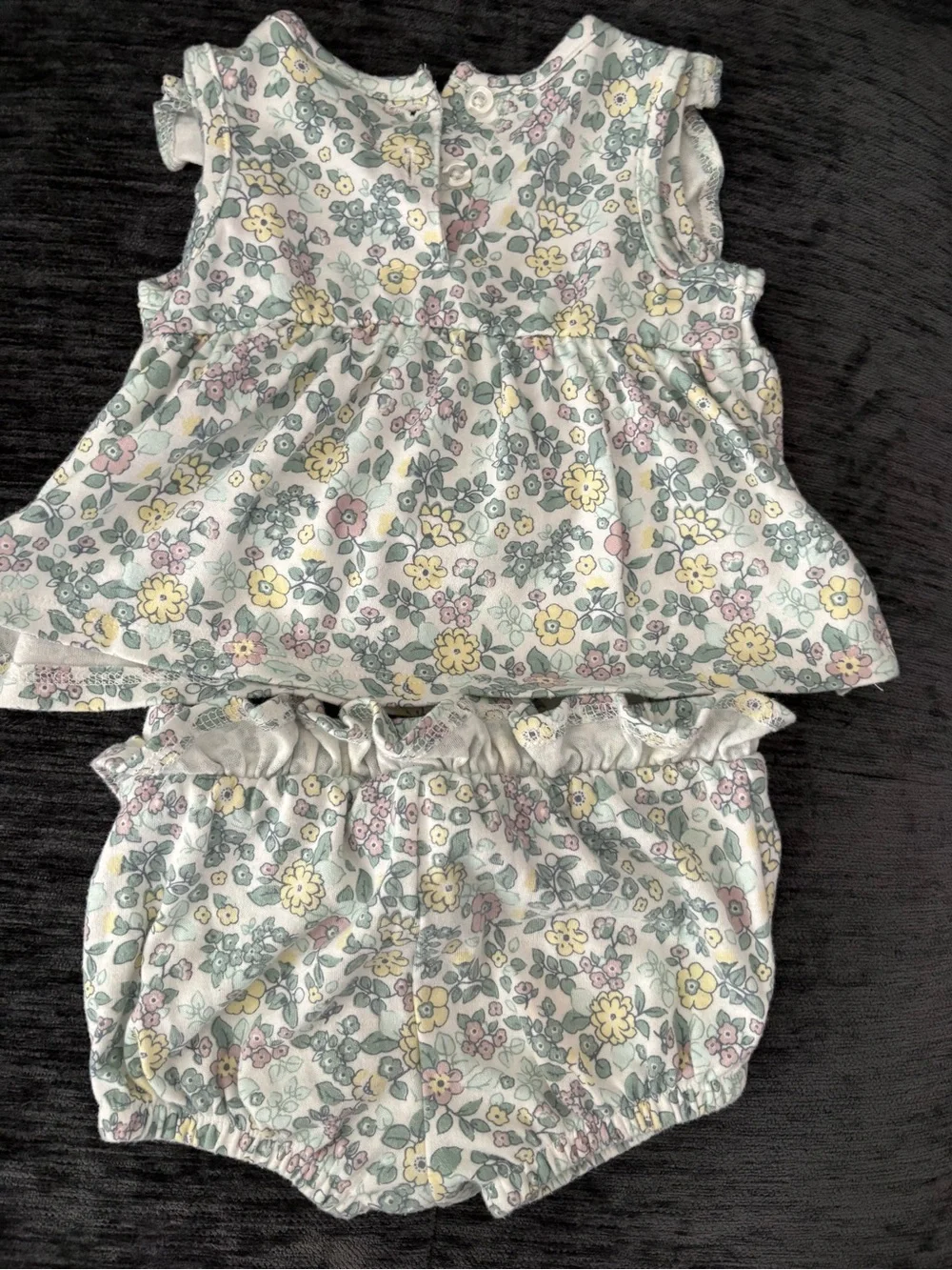 Nicole Miller Floral Ruffle Top & Diaper Cover Set - Cream, Pink, Yellow, Green